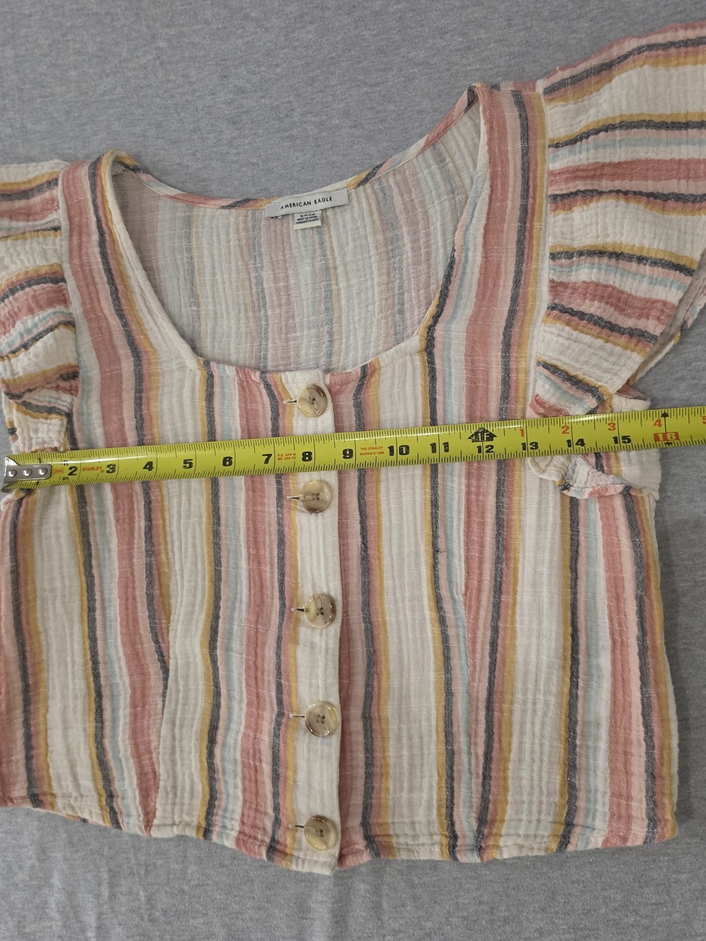 American Eagle Striped Button-Front Flutter Sleeve Top - Multi Pink Size PS - Picture 5 of 7